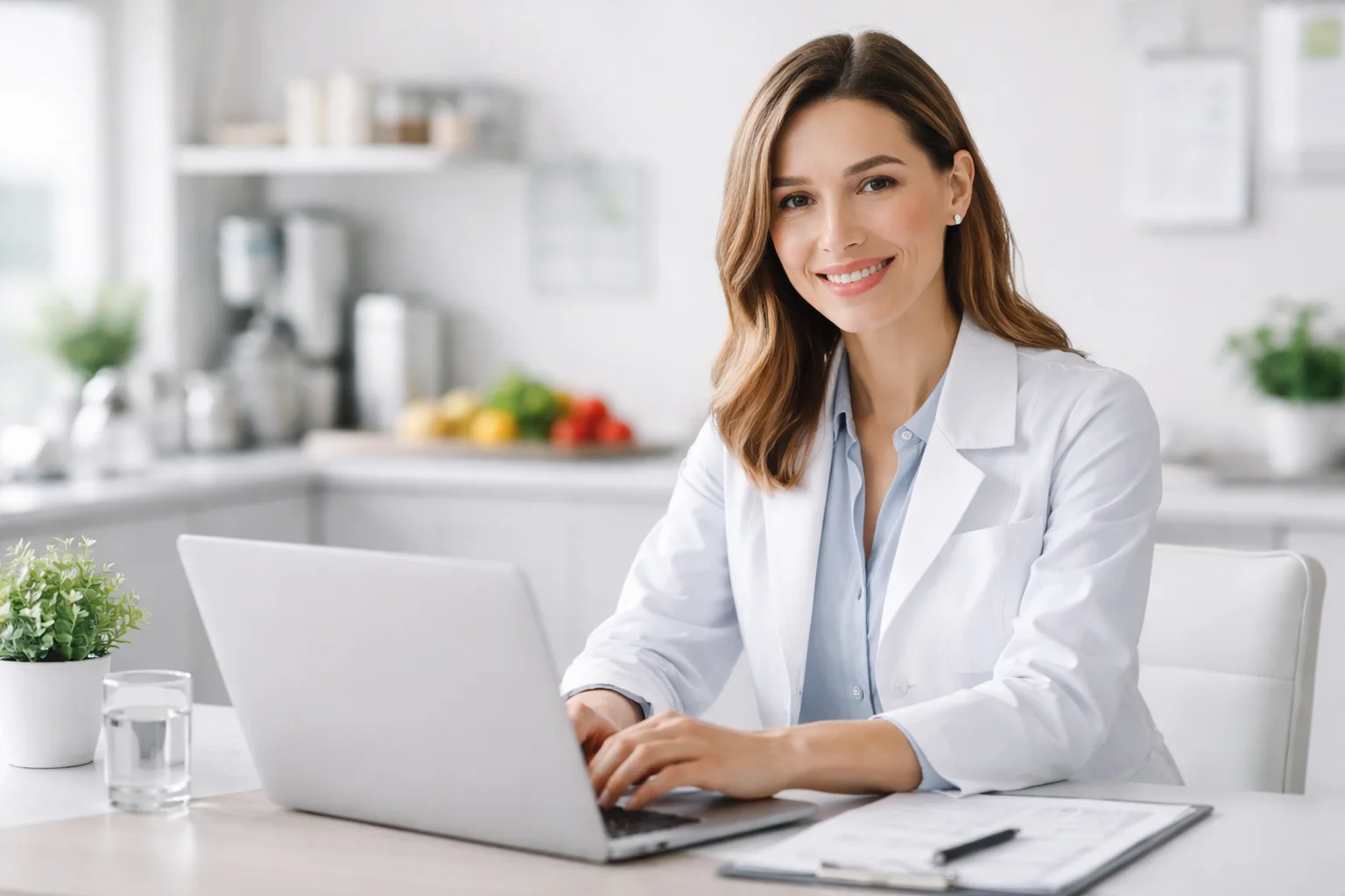 Profesional en consultoría de higiene alimentaria trabajando en entorno sanitario