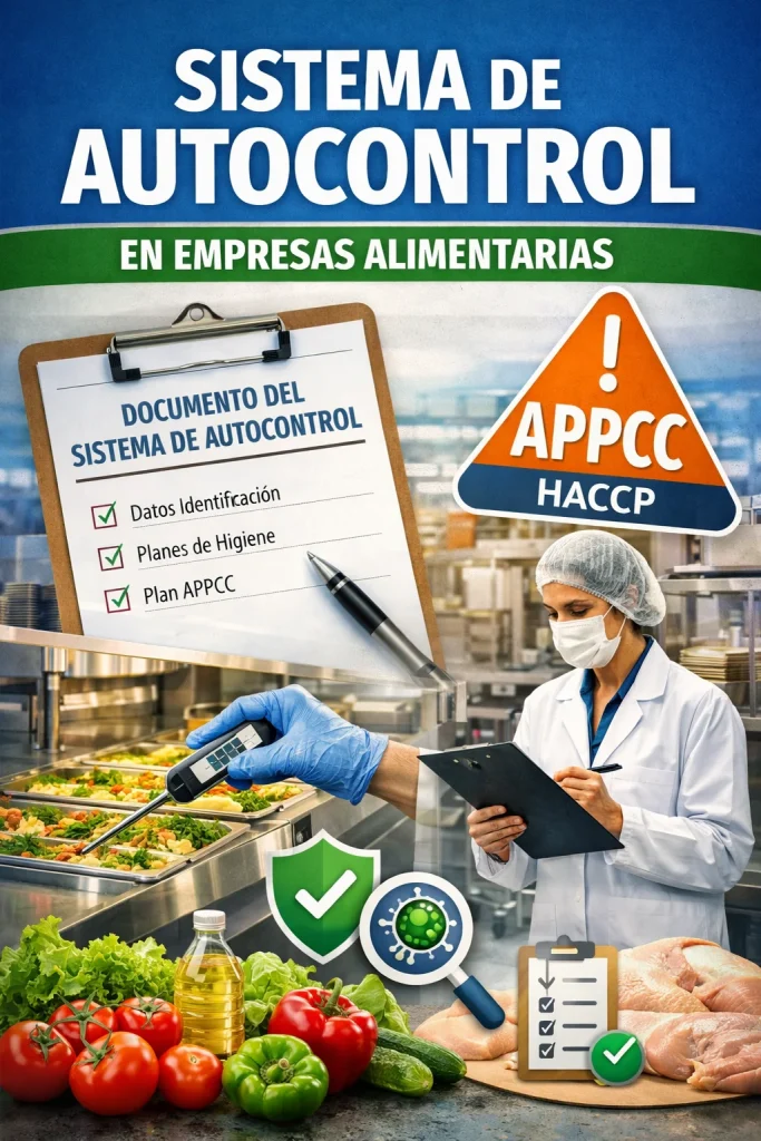 Infografía del Sistema de Autocontrol en empresas alimentarias con documento estructurado en PGH y APPCC, inspección sanitaria y control de alimentos.