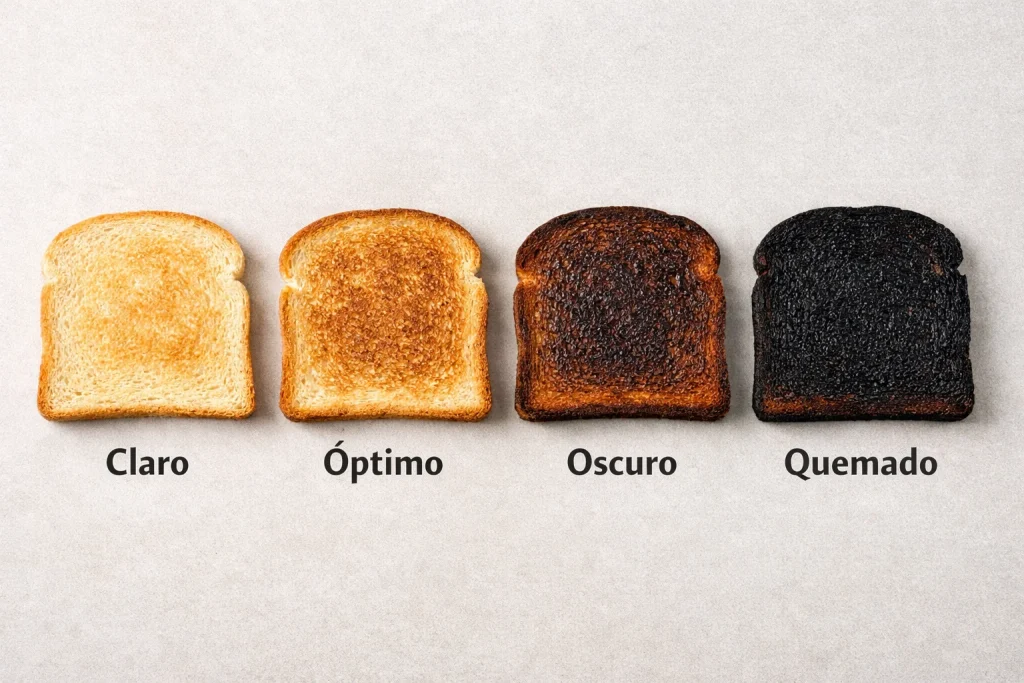 Tostada de pan con grado de dorado óptimo para reducir la formación de acrilamida en procesos de tostado